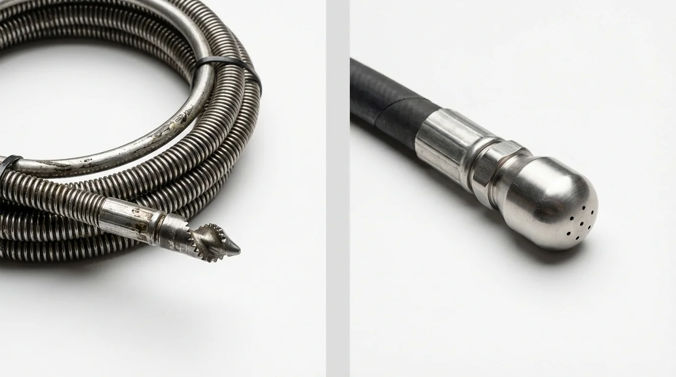 Drain snake cable and hydro jetting nozzle used for drain cleaning in Rhinelander, WI
