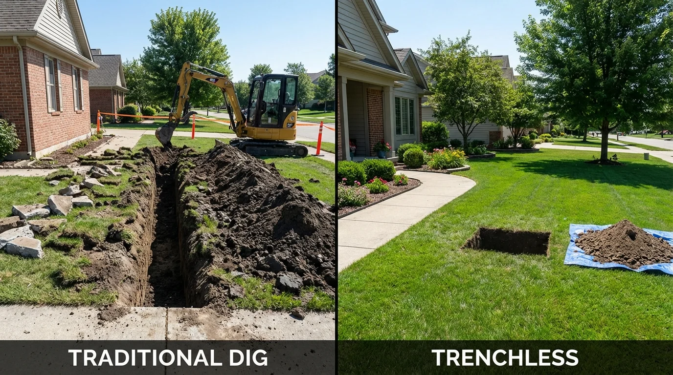Trenchless sewer repair with minimal yard damage versus traditional excavation in Rhinelander, WI
